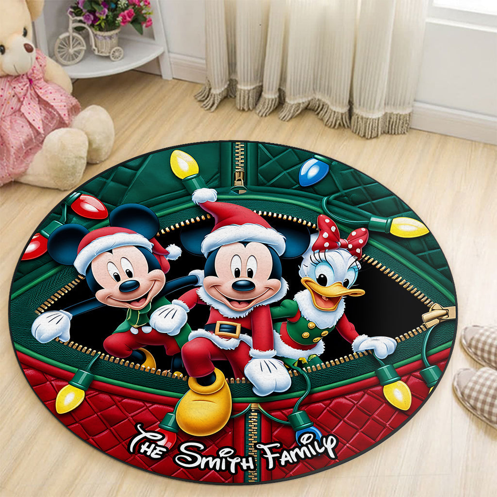 Personalized Disney Christmas Round Rug with Family Name Round Rug GradoCreations