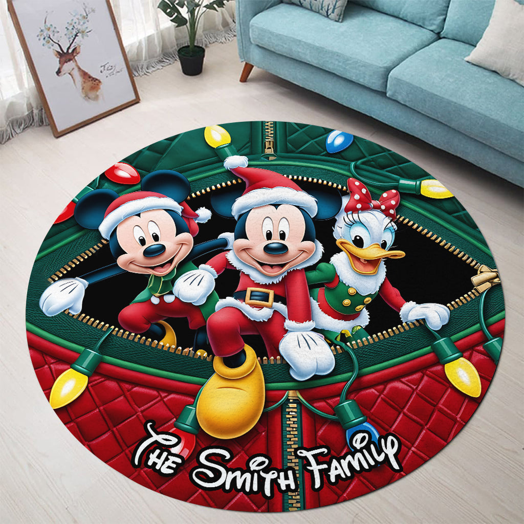 Personalized Disney Christmas Round Rug with Family Name Round Rug GradoCreations