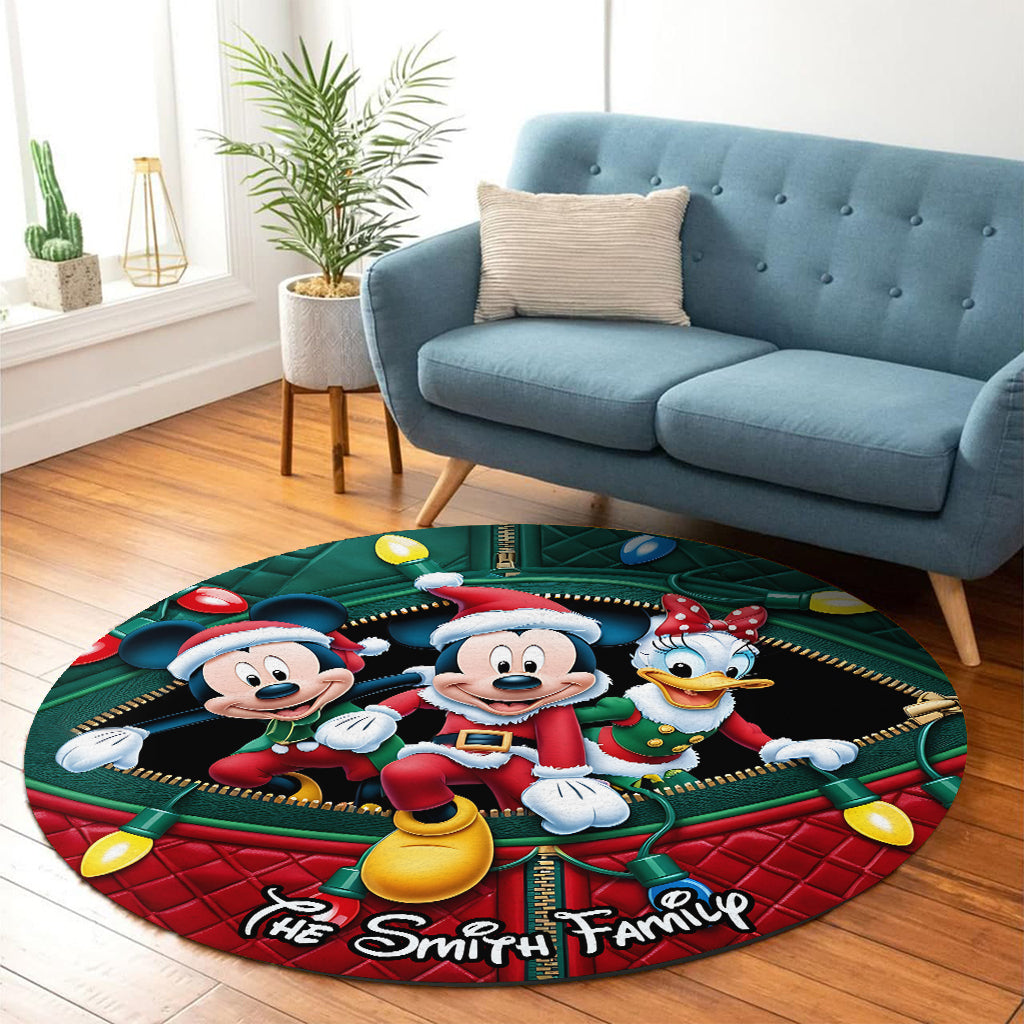 Personalized Disney Christmas Round Rug with Family Name Round Rug GradoCreations