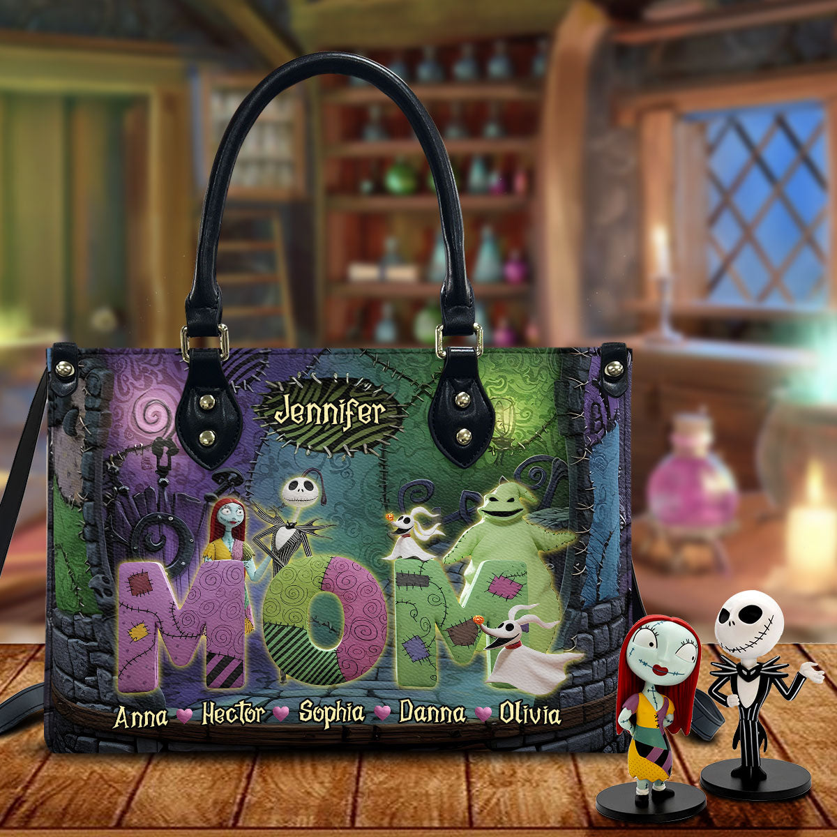 Personalized Nightmare Leather Handbag Custom Name Gift for Mom Leather Handbag GradoCreations