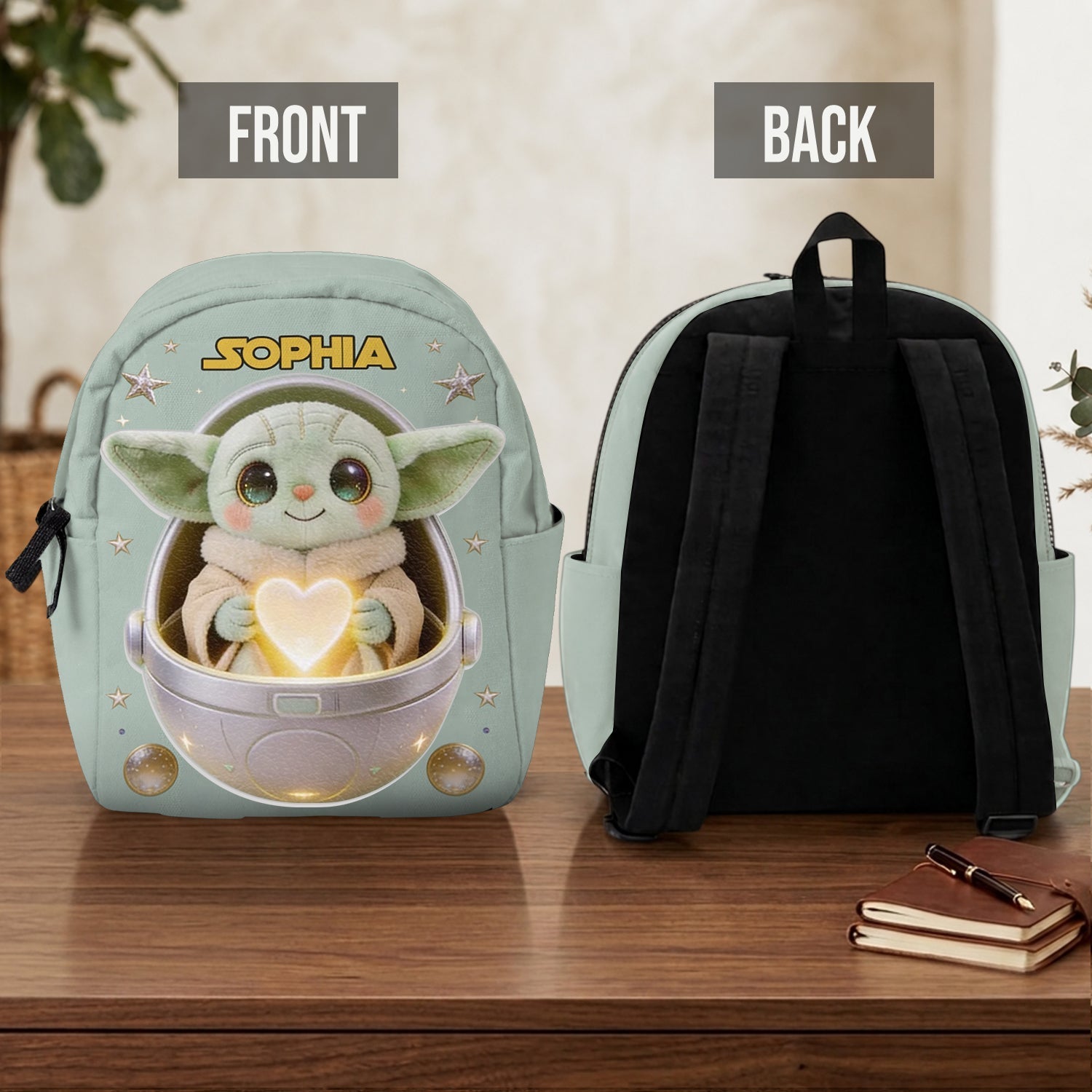 Personalized Baby Yoda Leather Patch Backpack for Kids Changeable Leather Patch Backpack GradoCreations