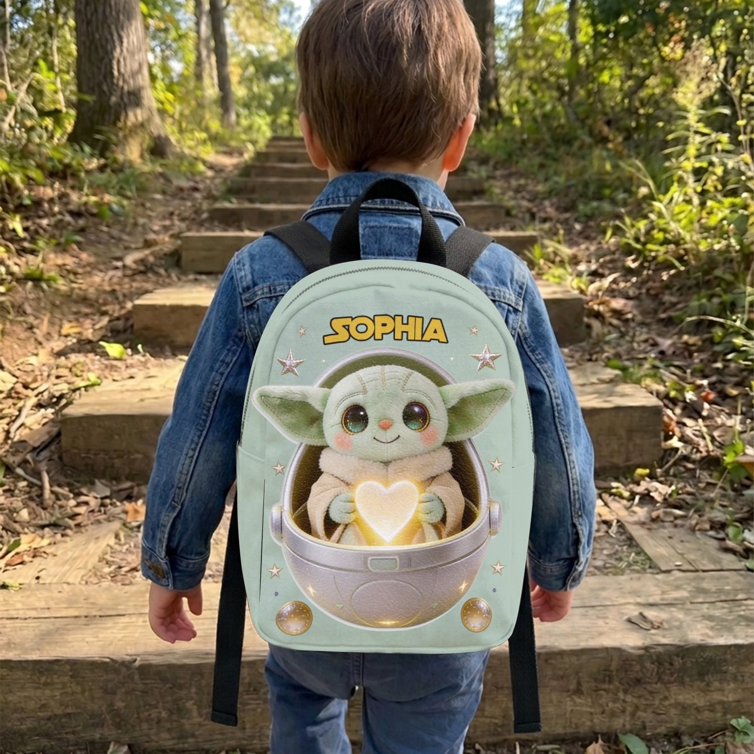 Personalized Baby Yoda Leather Patch Backpack for Kids Changeable Leather Patch Backpack GradoCreations