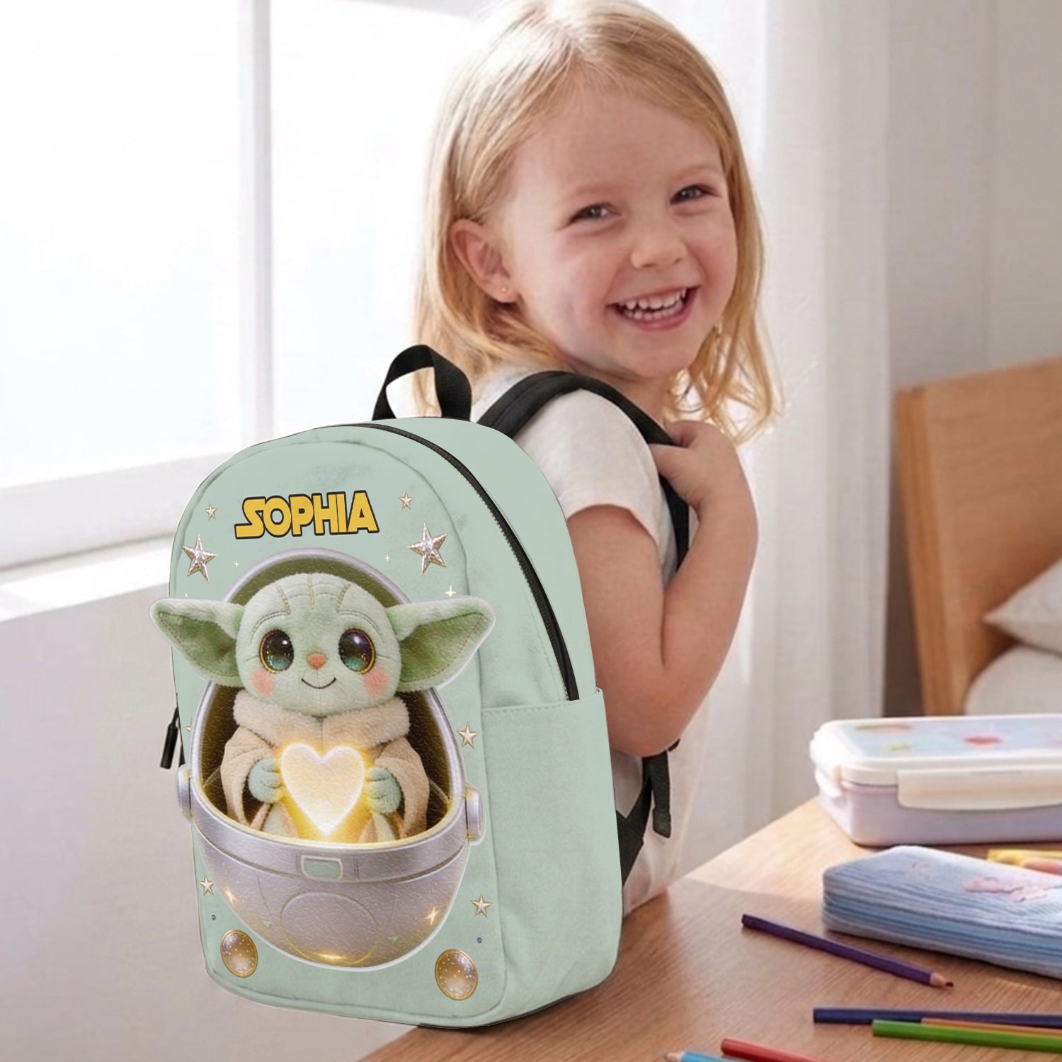 Personalized Baby Yoda Leather Patch Backpack for Kids Changeable Leather Patch Backpack GradoCreations