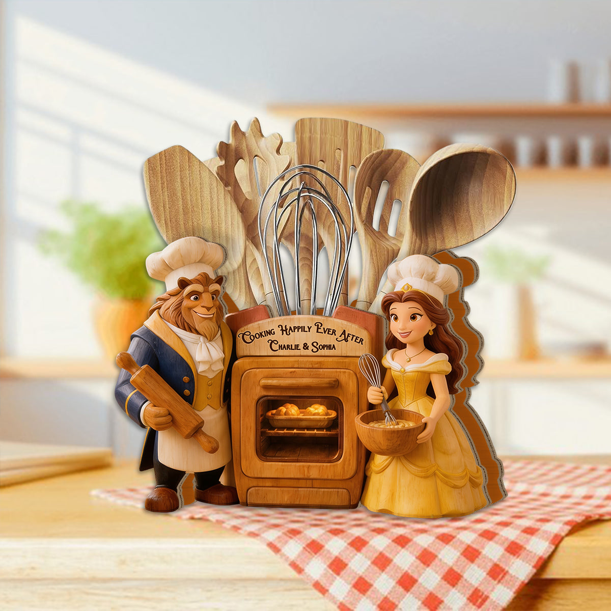 Personalized Beauty and the Beast Wooden Desk Organizer Gift for Couples Wooden Pen Holder GradoCreations