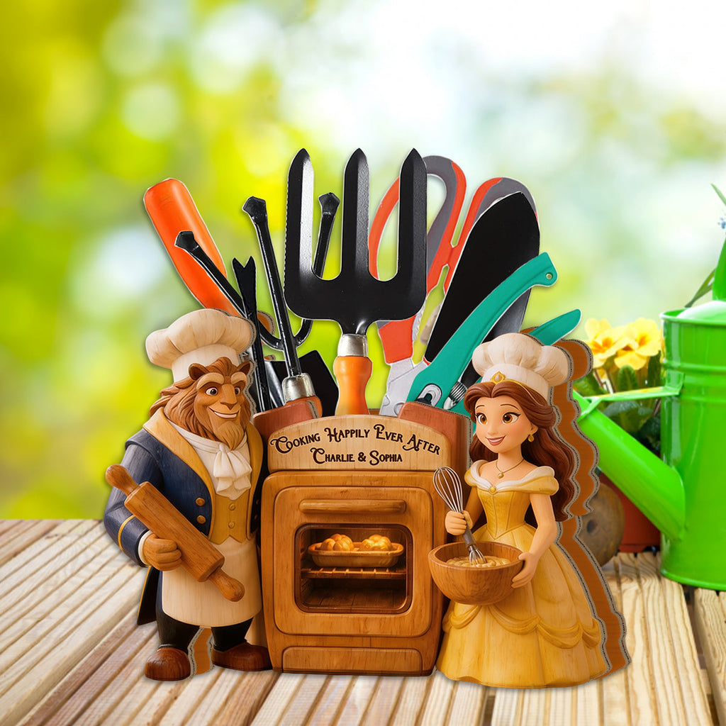 Personalized Beauty and the Beast Wooden Desk Organizer Gift for Couples Wooden Pen Holder GradoCreations