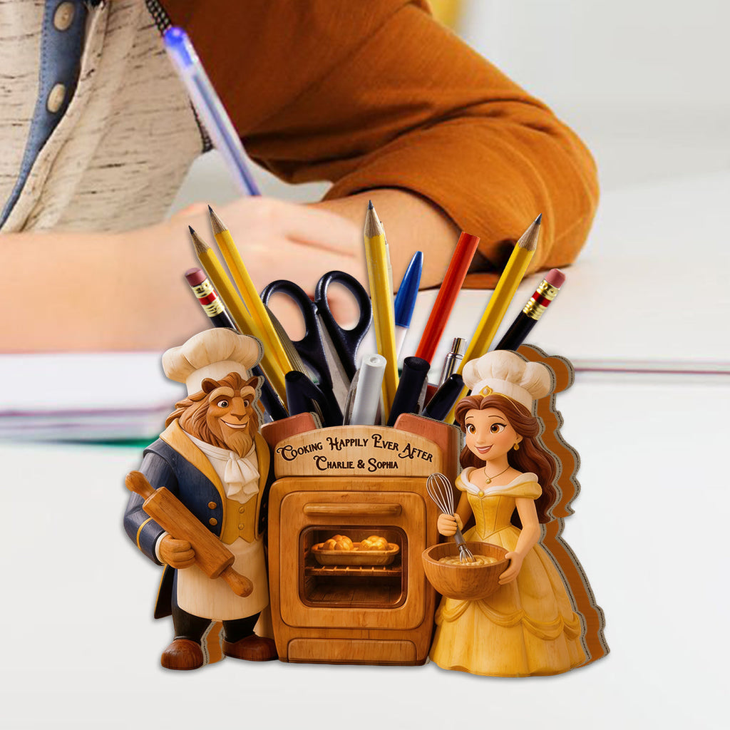 Personalized Beauty and the Beast Wooden Desk Organizer Gift for Couples Wooden Pen Holder GradoCreations