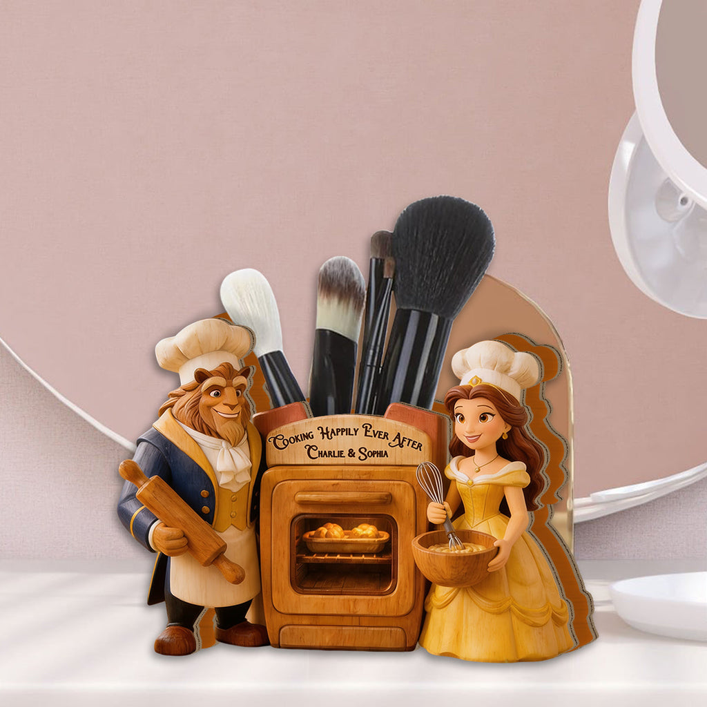 Personalized Beauty and the Beast Wooden Desk Organizer Gift for Couples Wooden Pen Holder GradoCreations