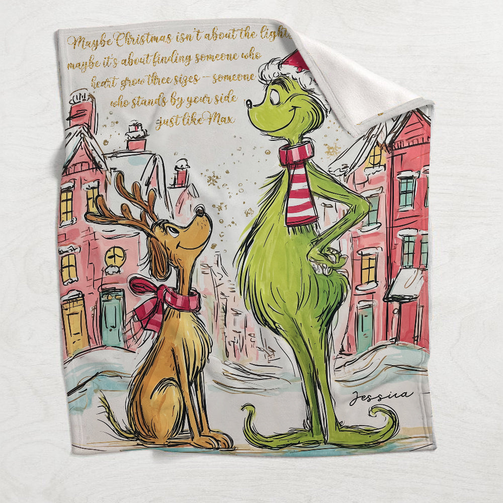 Personalized Grinch Christmas Blanket Custom Name Gift Blanket GradoCreations