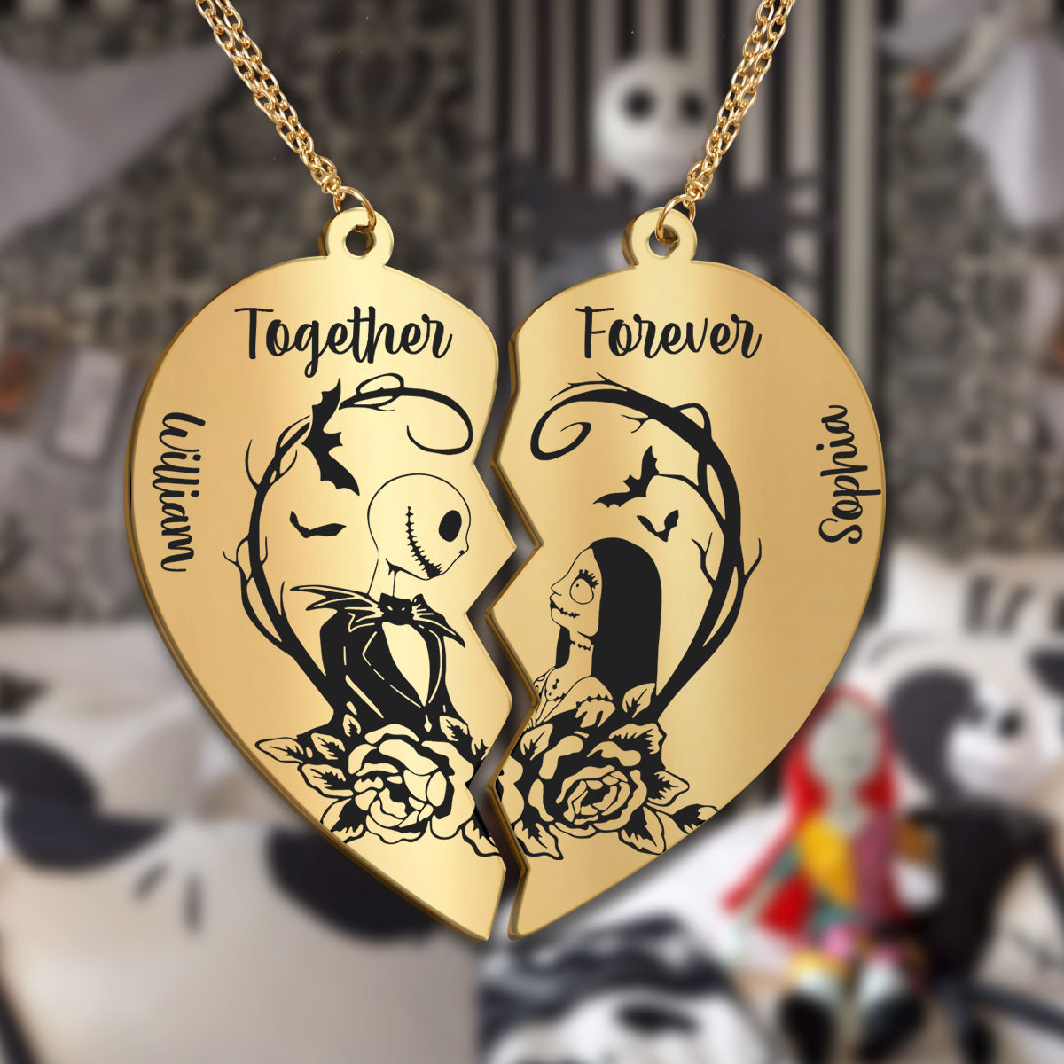 Personalized Matching Pendant Necklace for Couples - Heart Charm Gift Matching Pendant Necklace GradoCreations