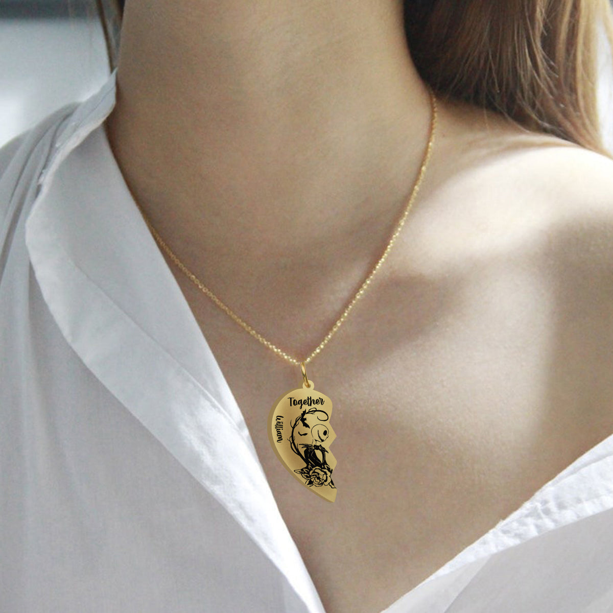 Personalized Matching Pendant Necklace for Couples - Heart Charm Gift Matching Pendant Necklace GradoCreations