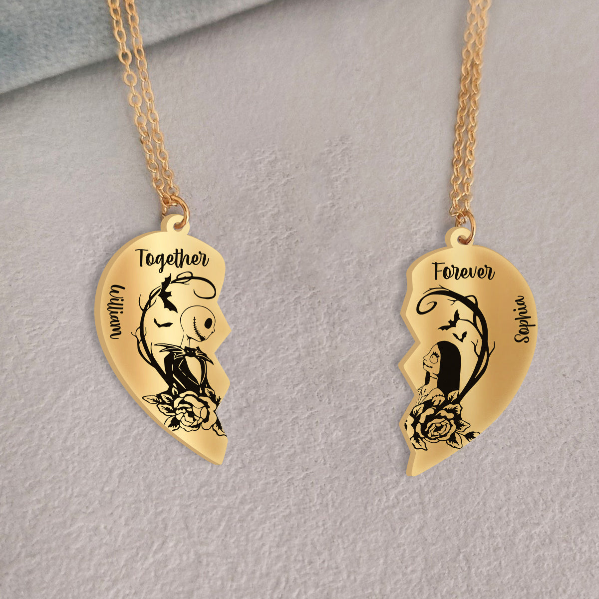 Personalized Matching Pendant Necklace for Couples - Heart Charm Gift Matching Pendant Necklace GradoCreations