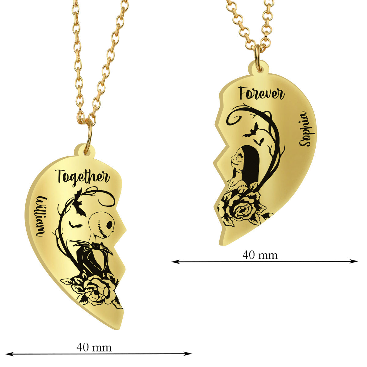 Personalized Matching Pendant Necklace for Couples - Heart Charm Gift Matching Pendant Necklace GradoCreations
