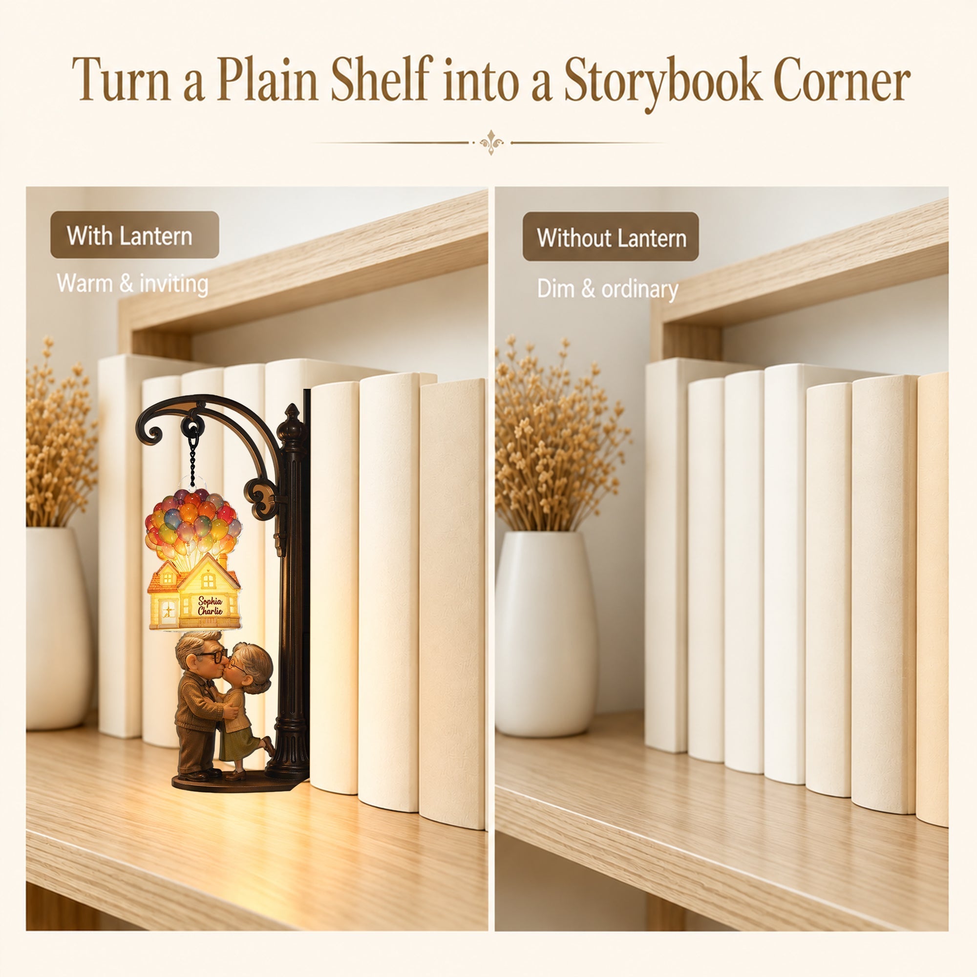 Personalized Up Movie Bookshelf Lamp Custom Name Gift for Couples Bookshelf Lamp GradoCreations