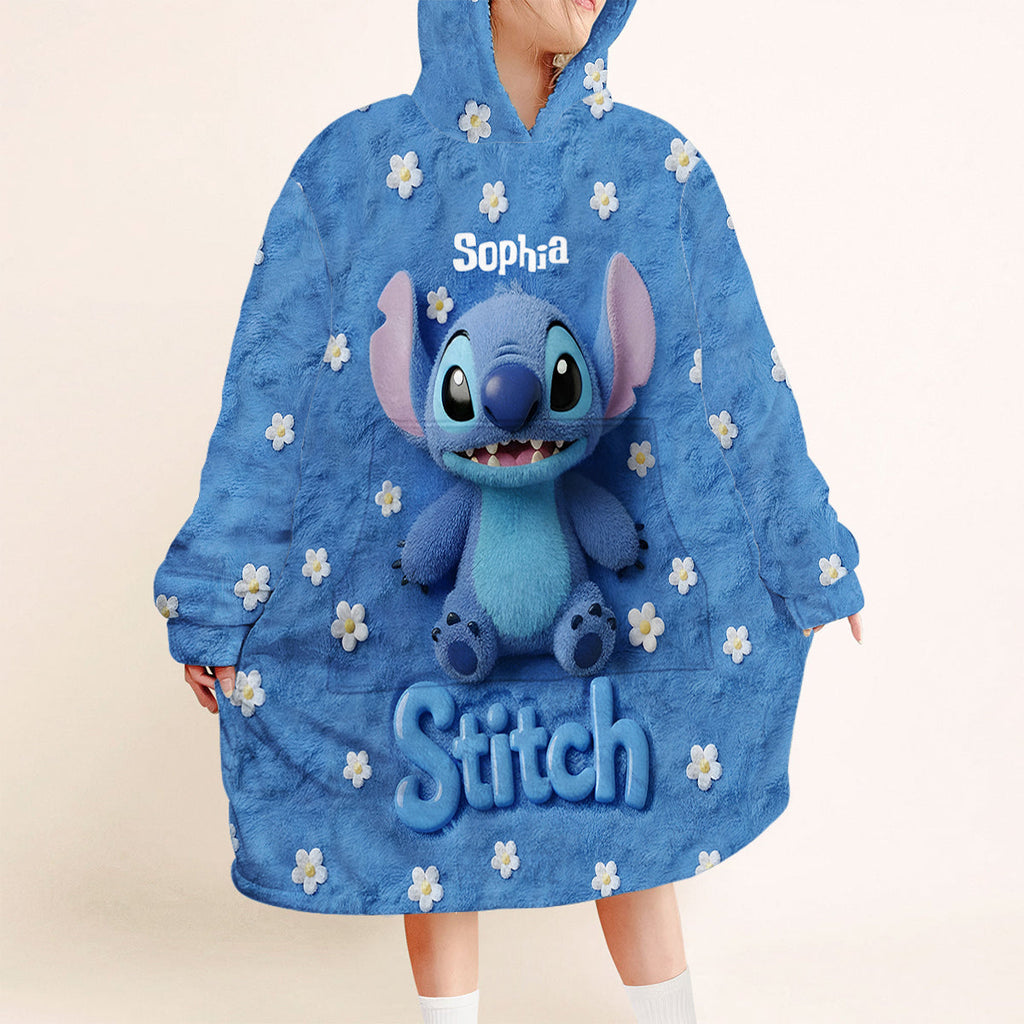 Personalized Stitch Blanket Hoodie Custom Name Soft Gift for Kids Blanket Hoodie GradoCreations