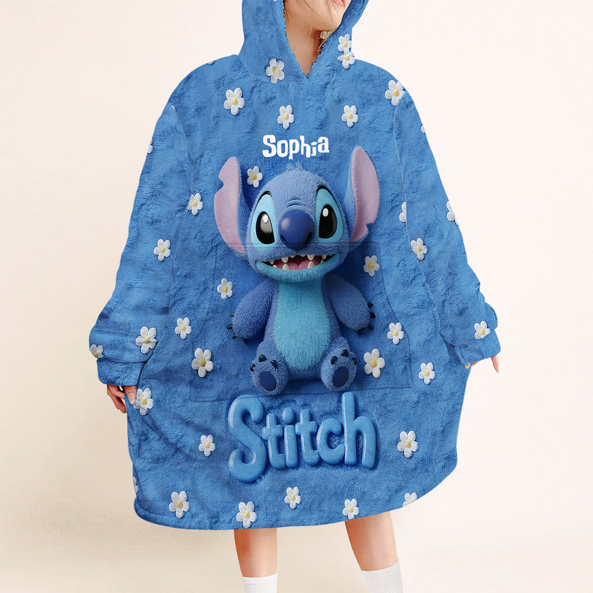 Personalized Stitch Blanket Hoodie Custom Name Soft Gift for Kids Blanket Hoodie GradoCreations