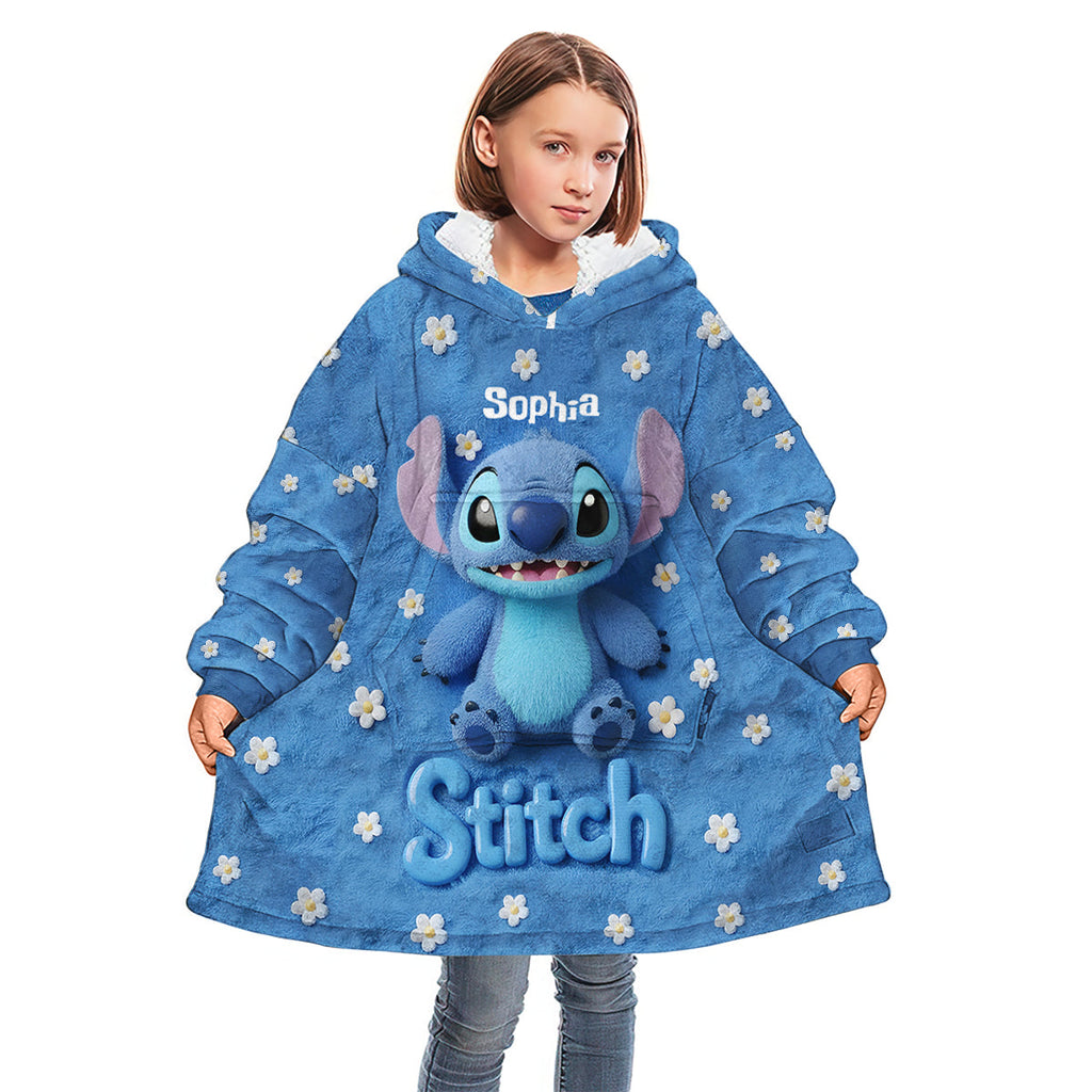 Personalized Stitch Blanket Hoodie Custom Name Soft Gift for Kids Blanket Hoodie GradoCreations