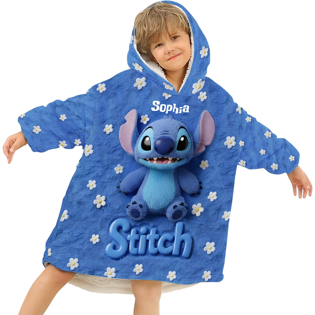 Personalized Stitch Blanket Hoodie Custom Name Soft Gift for Kids Blanket Hoodie GradoCreations