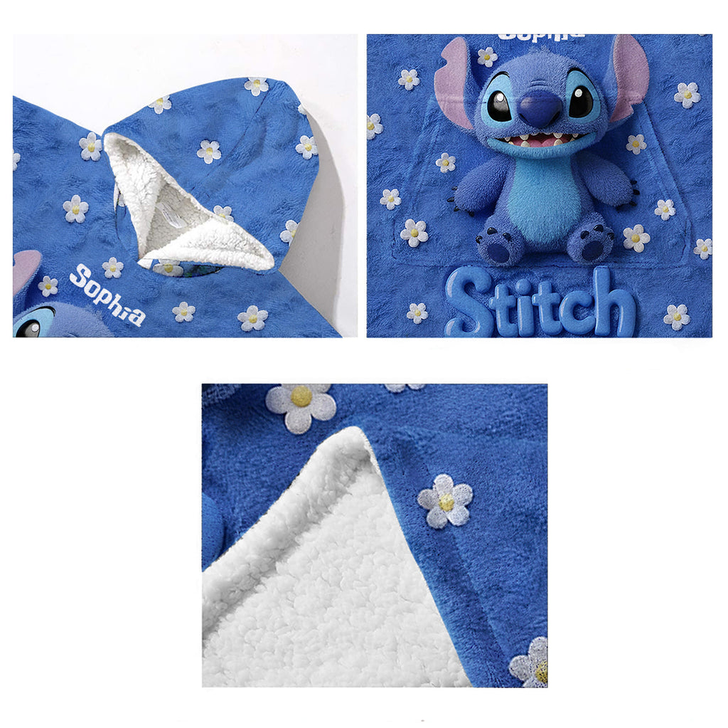Personalized Stitch Blanket Hoodie Custom Name Soft Gift for Kids Blanket Hoodie GradoCreations