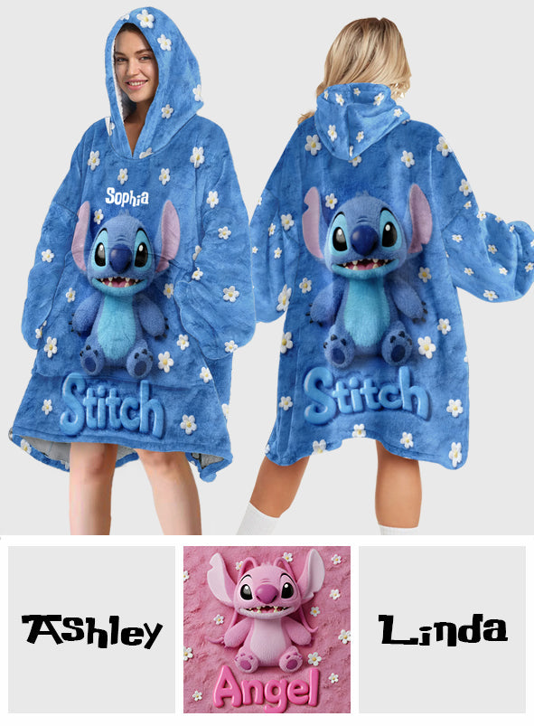 Personalized Stitch Blanket Hoodie Custom Name Soft Gift for Kids Blanket Hoodie GradoCreations