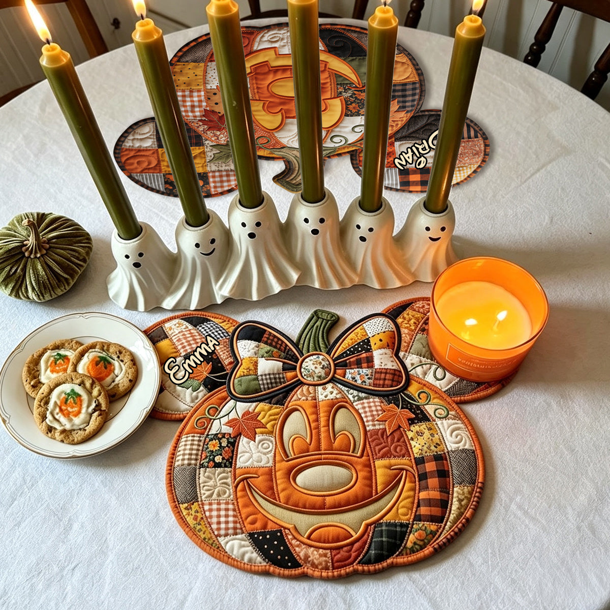 Personalized Pumpkin Shape Placemat Custom Name Halloween Decor Custom Shape Placemat GradoCreations
