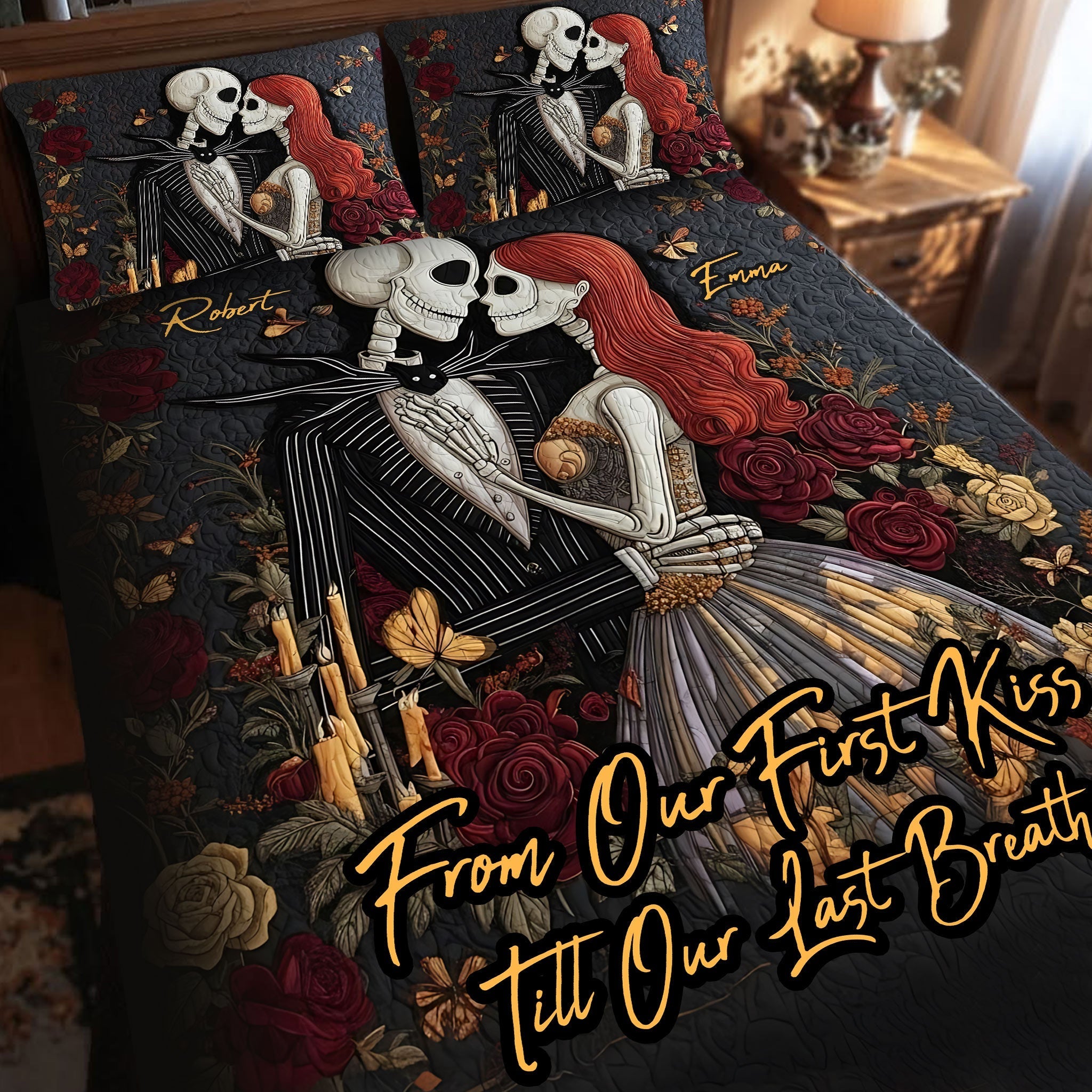 Personalized Nightmare Quilt Set Unique Couples Gift for Anniversary Quilt Set GradoCreations