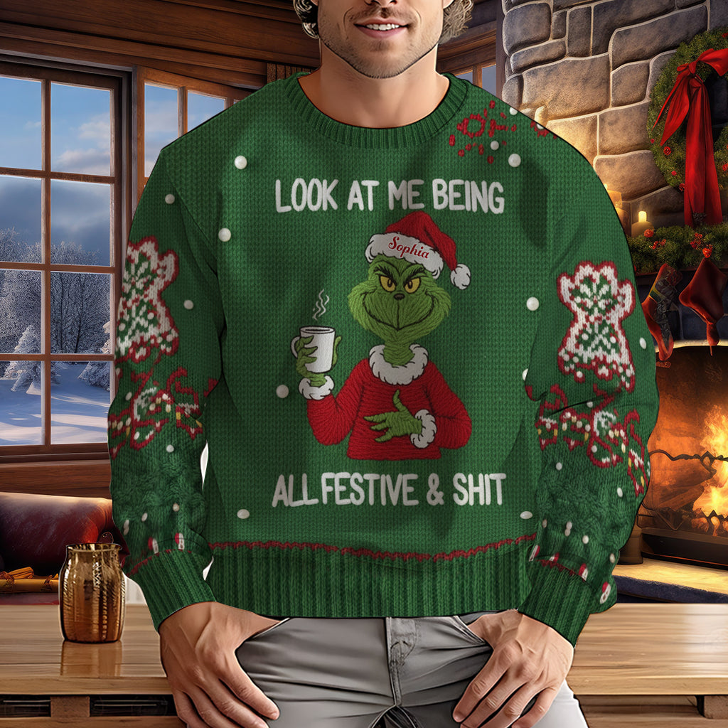 Personalized Grinch Christmas Ugly Sweater Custom Name Gift Ugly Sweater GradoCreations