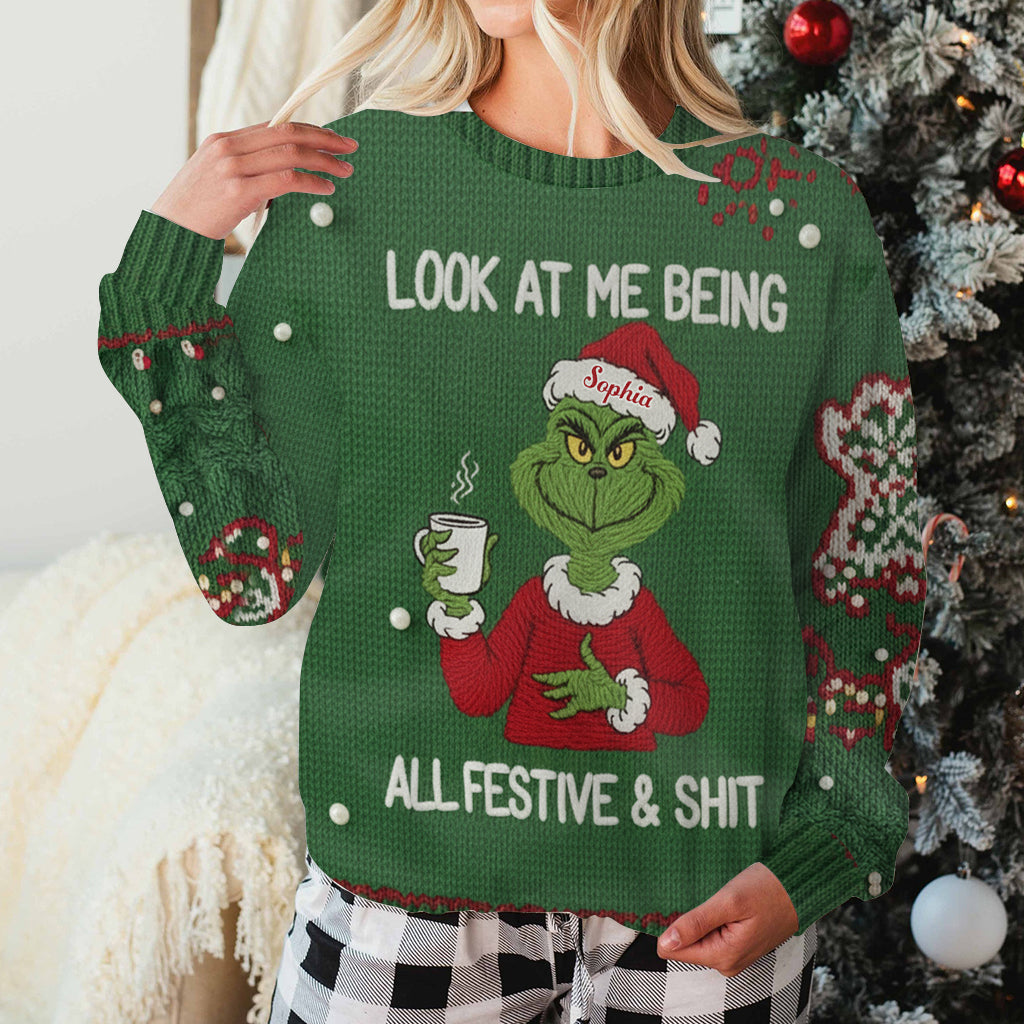 Personalized Grinch Christmas Ugly Sweater Custom Name Gift Ugly Sweater GradoCreations
