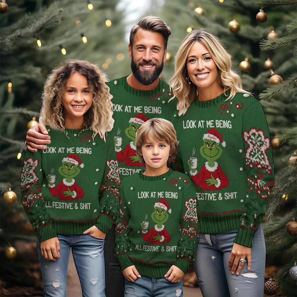 Personalized Grinch Christmas Ugly Sweater Custom Name Gift Ugly Sweater GradoCreations