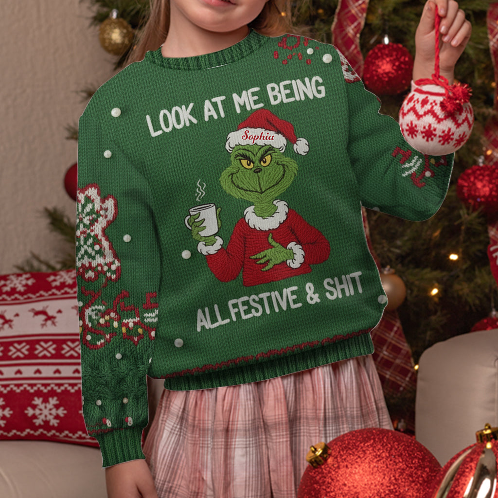 Personalized Grinch Christmas Ugly Sweater Custom Name Gift Ugly Sweater GradoCreations