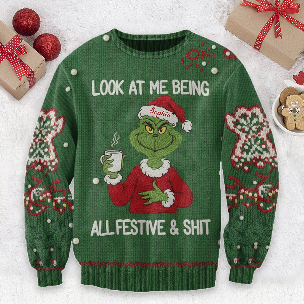 Personalized Grinch Christmas Ugly Sweater Custom Name Gift Ugly Sweater GradoCreations