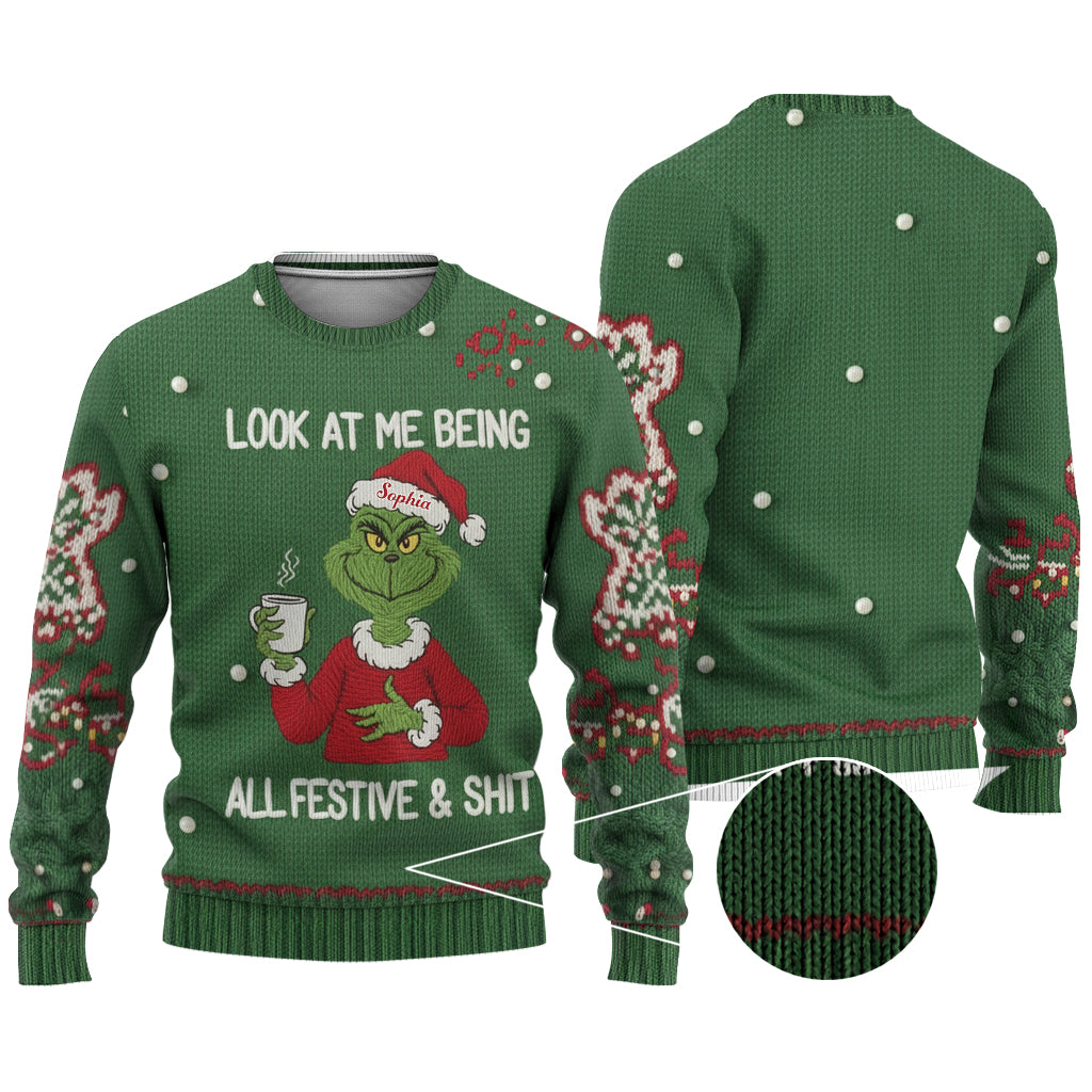 Personalized Grinch Christmas Ugly Sweater Custom Name Gift Ugly Sweater GradoCreations
