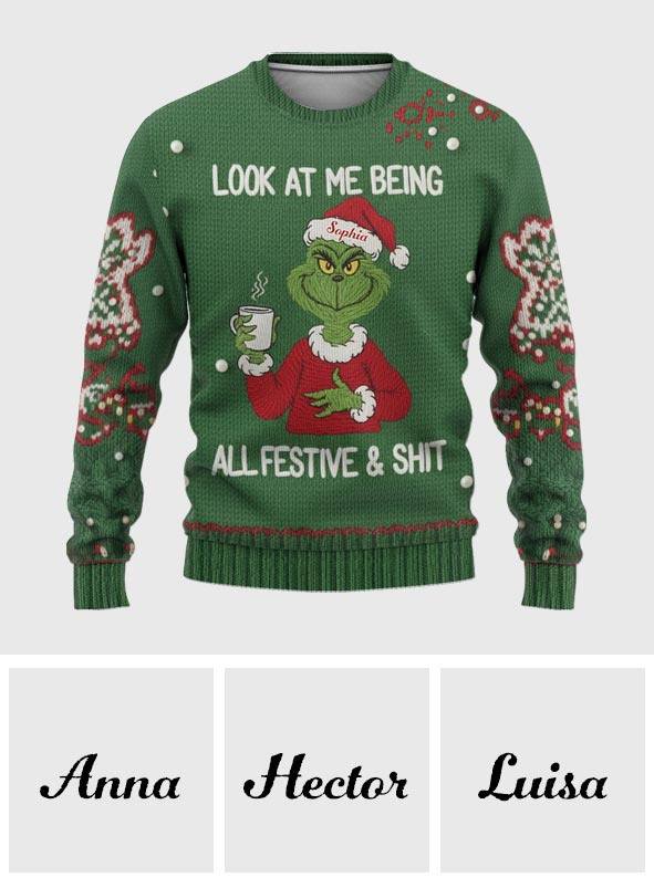 Personalized Grinch Christmas Ugly Sweater Custom Name Gift Ugly Sweater GradoCreations