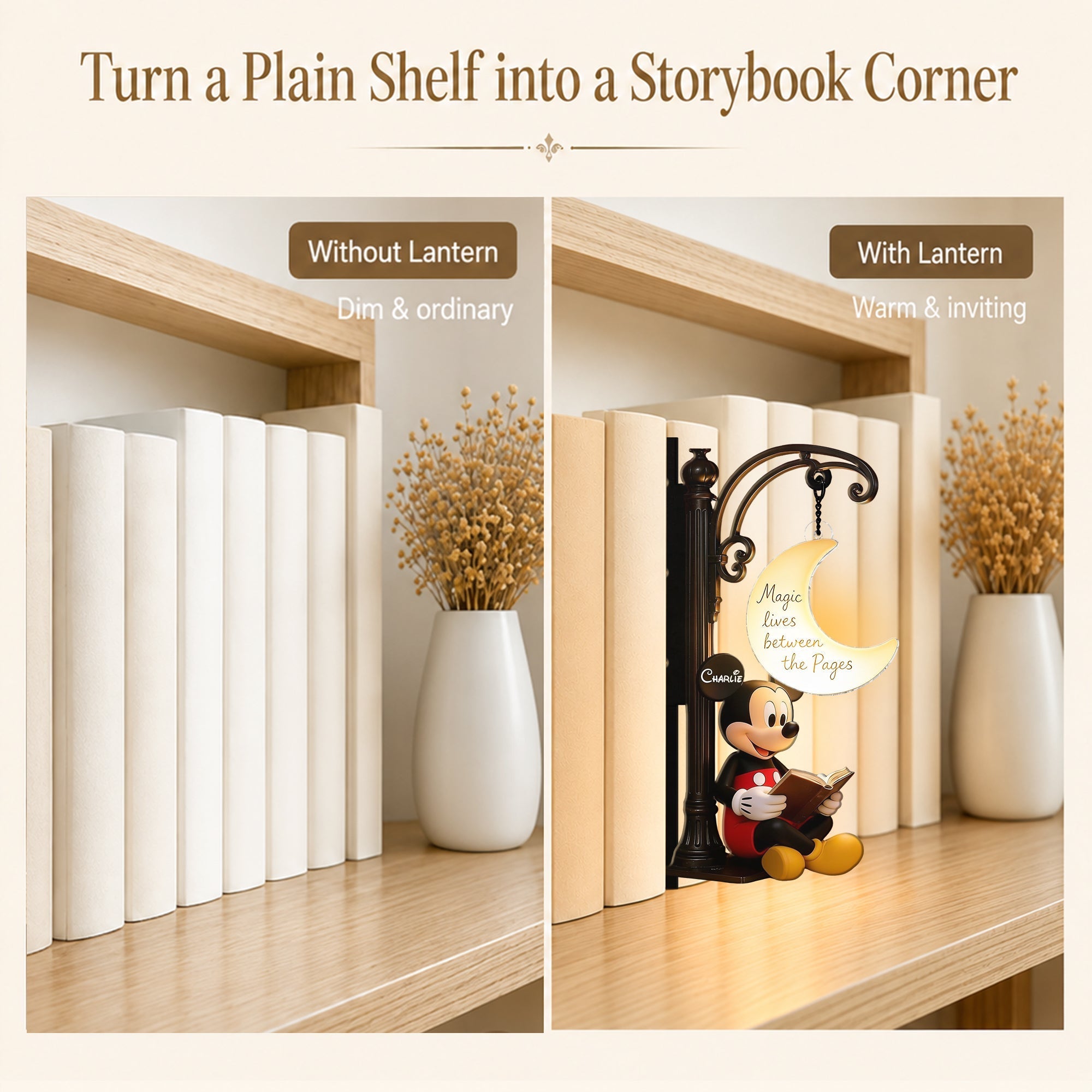 Personalized 3D Bookshelf Lamp Custom Name Mickey Disney Gift Bookshelf Lamp GradoCreations