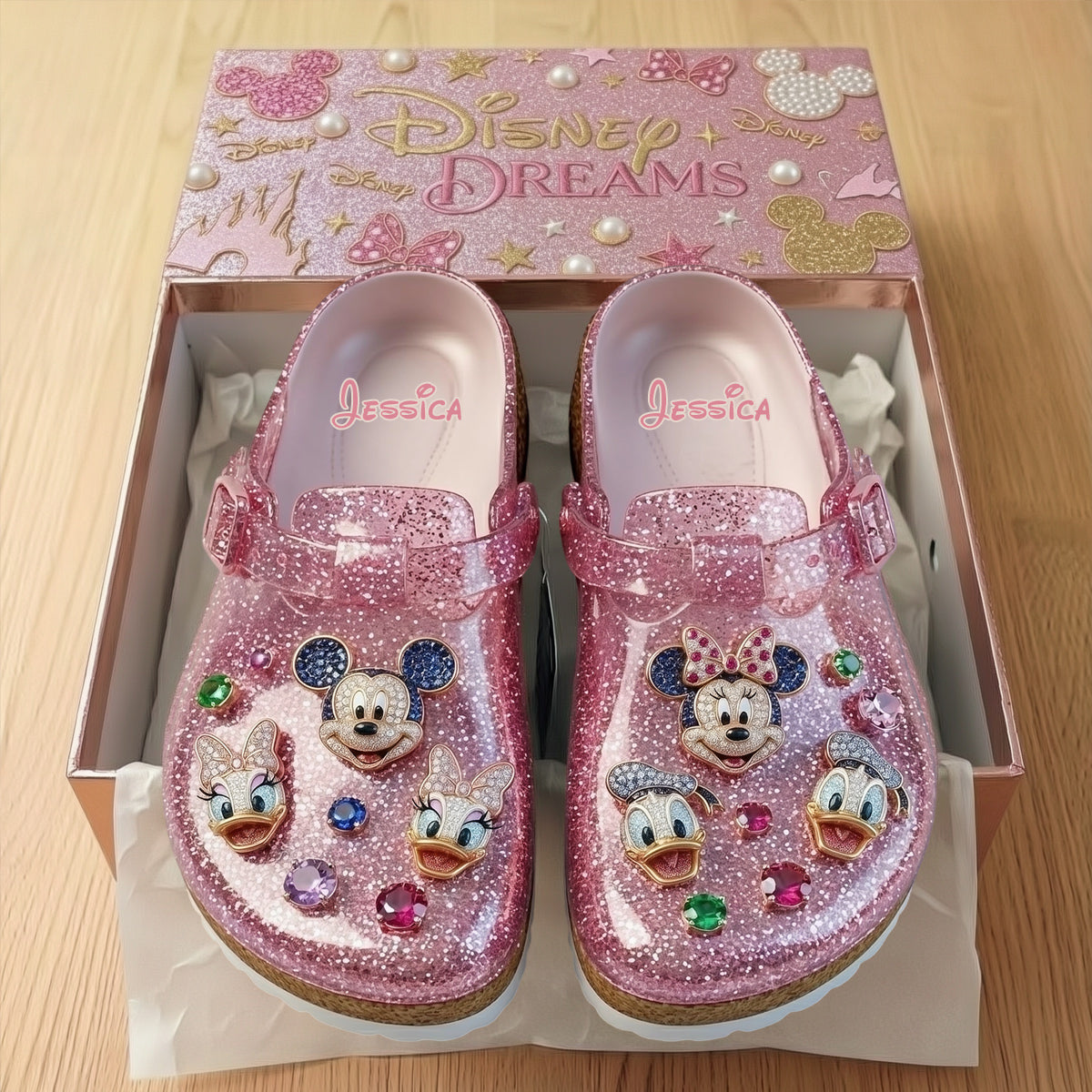 Personalized Glitter Pink Disney Clogs with Arch Support for Kids Clogs With Arch Support GradoCreations