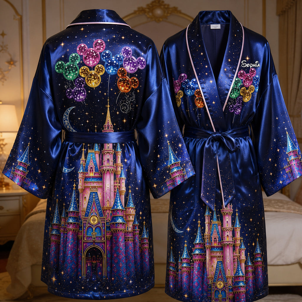 Personalized Satin Robe with Dream Trip Design for Adults Satin Robe GradoCreations
