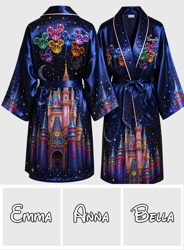 Personalized Satin Robe with Dream Trip Design for Adults Satin Robe GradoCreations