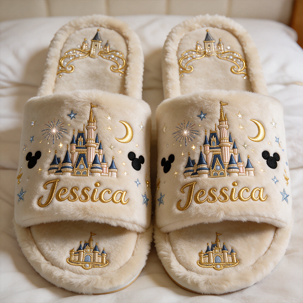 Personalized Disney Castle Open-Toe Slippers Custom Name Gift Open-Toe Slippers GradoCreations