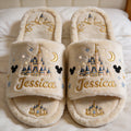 Personalized Disney Castle Open-Toe Slippers Custom Name Gift Open-Toe Slippers GradoCreations