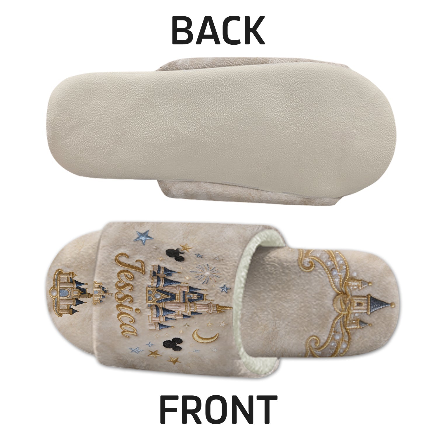 Personalized Disney Castle Open-Toe Slippers Custom Name Gift Open-Toe Slippers GradoCreations