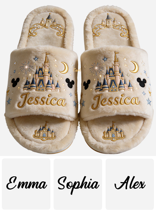 Personalized Disney Castle Open-Toe Slippers Custom Name Gift Open-Toe Slippers GradoCreations
