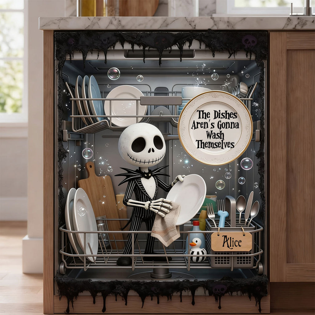 Personalized Spooky Skeleton Dishwasher Cover Custom Name Gift Dishwasher Cover GradoCreations