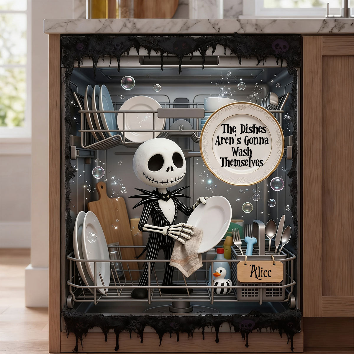 Personalized Spooky Skeleton Dishwasher Cover Custom Name Gift Dishwasher Cover GradoCreations