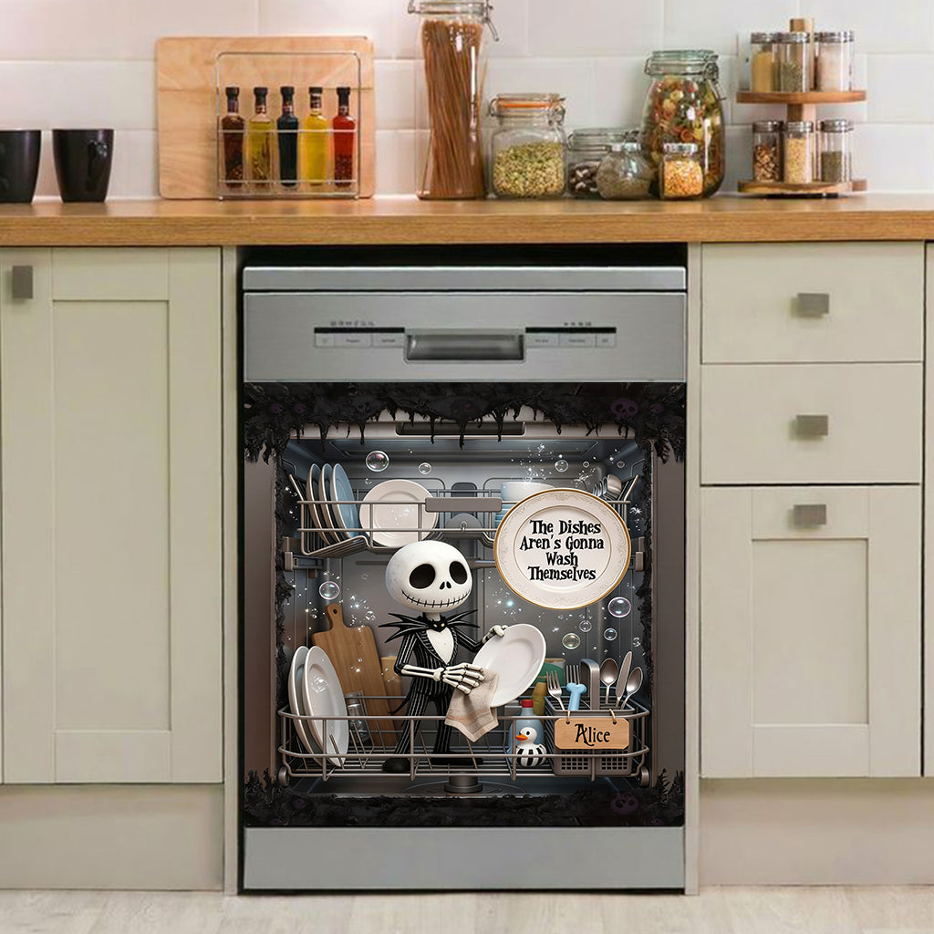 Personalized Spooky Skeleton Dishwasher Cover Custom Name Gift Dishwasher Cover GradoCreations