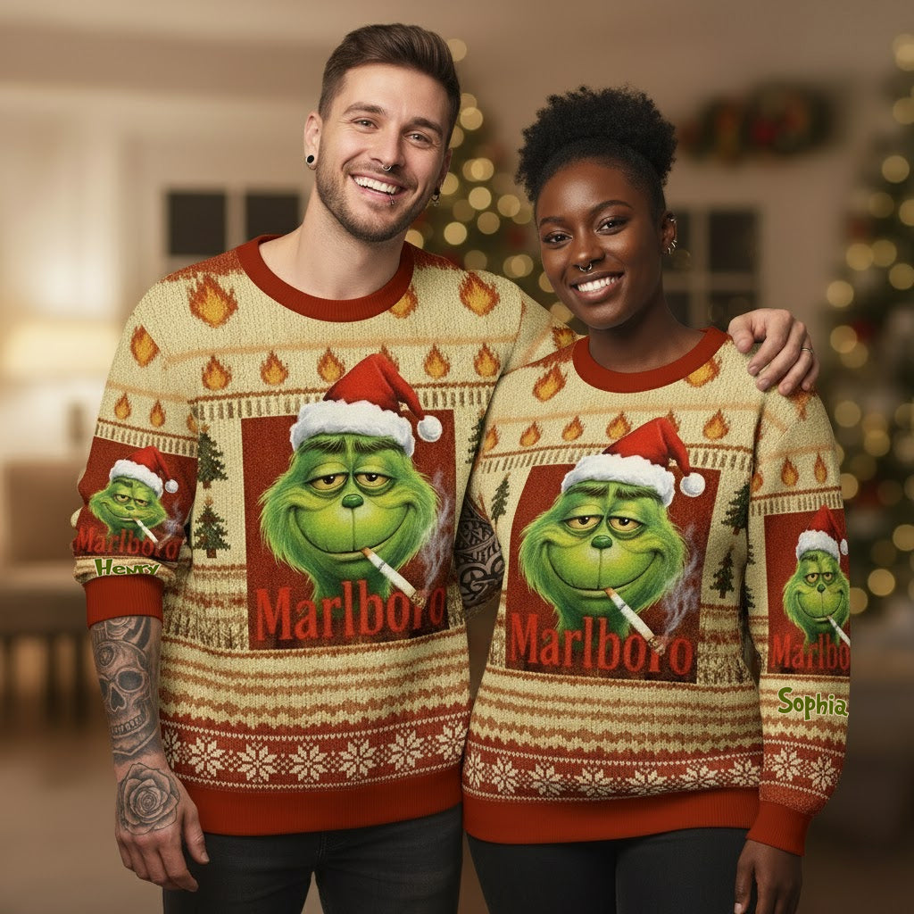 Personalized Grinch Ugly Sweater Custom Name Holiday Gift Ugly Sweater GradoCreations