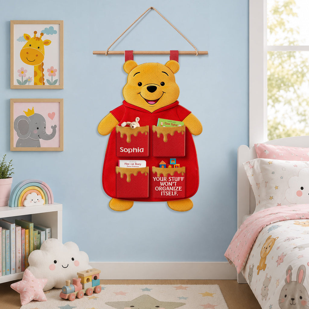 Personalized Kids Hanging Organizer with 4 Pockets for Toys & Socks Hanging Organizer GradoCreations