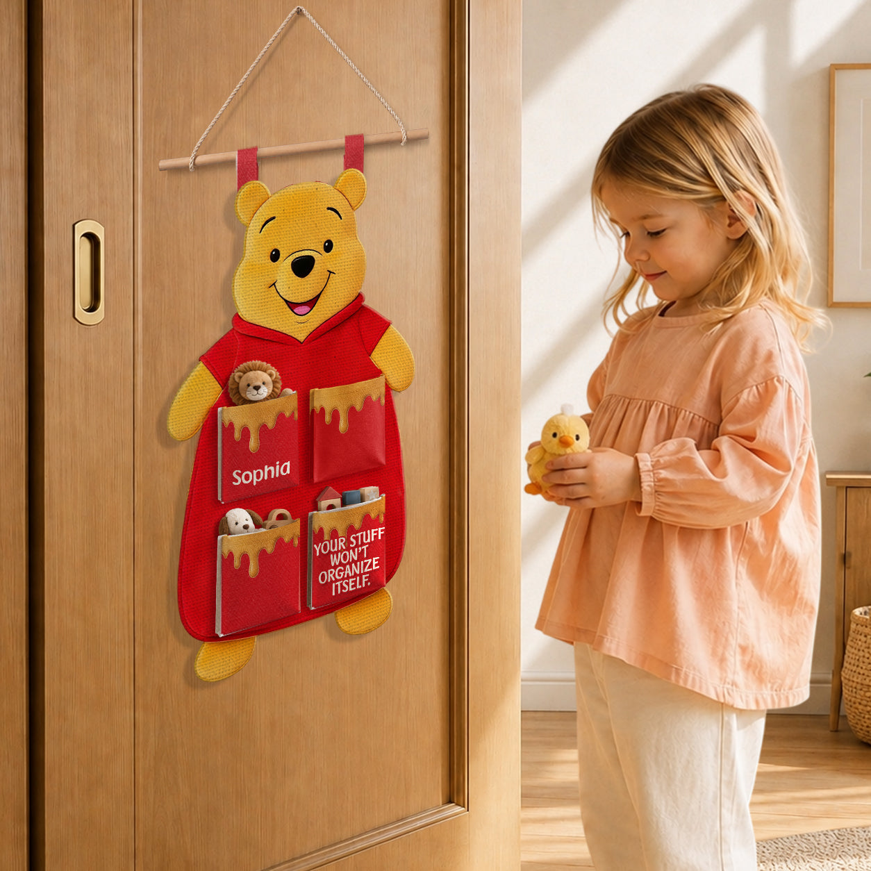 Personalized Kids Hanging Organizer with 4 Pockets for Toys & Socks Hanging Organizer GradoCreations