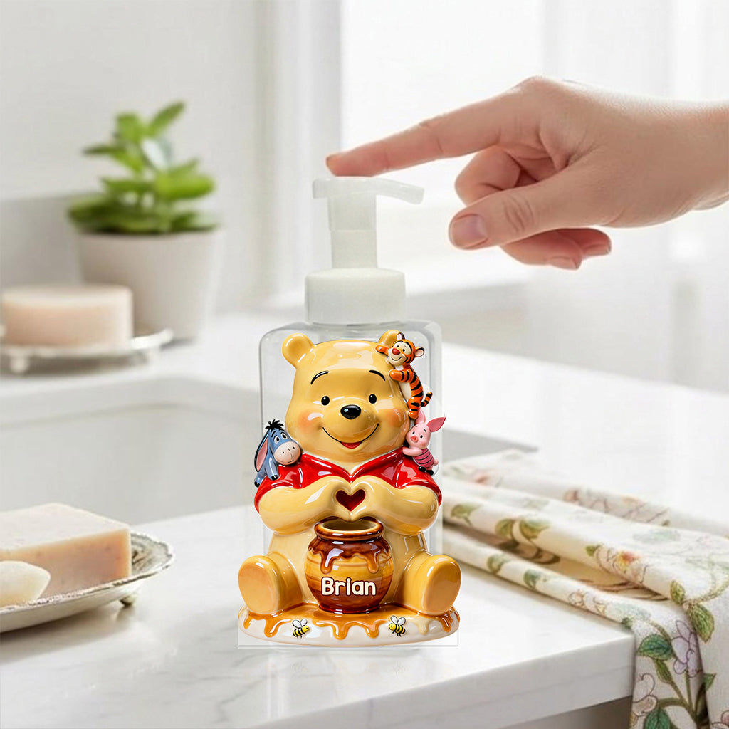 Personalized Yellow Bear Soap Dispenser Custom Name Gift Pump Dispenser GradoCreations