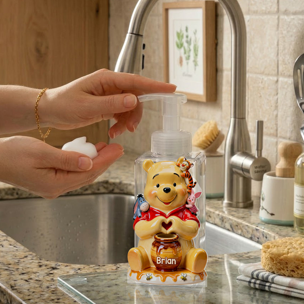 Personalized Yellow Bear Soap Dispenser Custom Name Gift Pump Dispenser GradoCreations