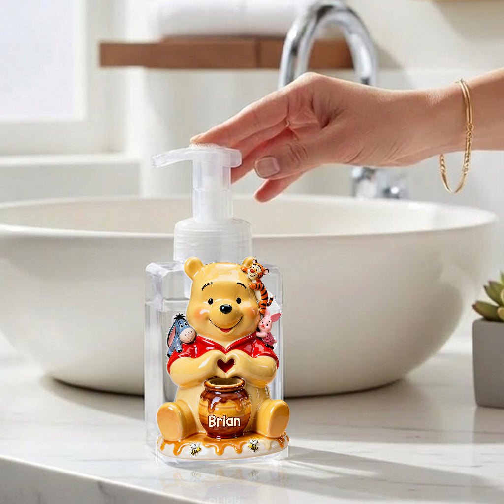 Personalized Yellow Bear Soap Dispenser Custom Name Gift Pump Dispenser GradoCreations