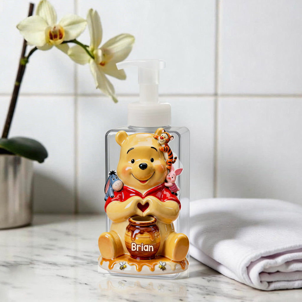 Personalized Yellow Bear Soap Dispenser Custom Name Gift Pump Dispenser GradoCreations